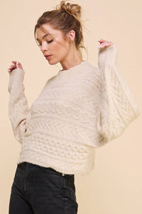 Long Sleeve Cable Knit Cropped Sweater
