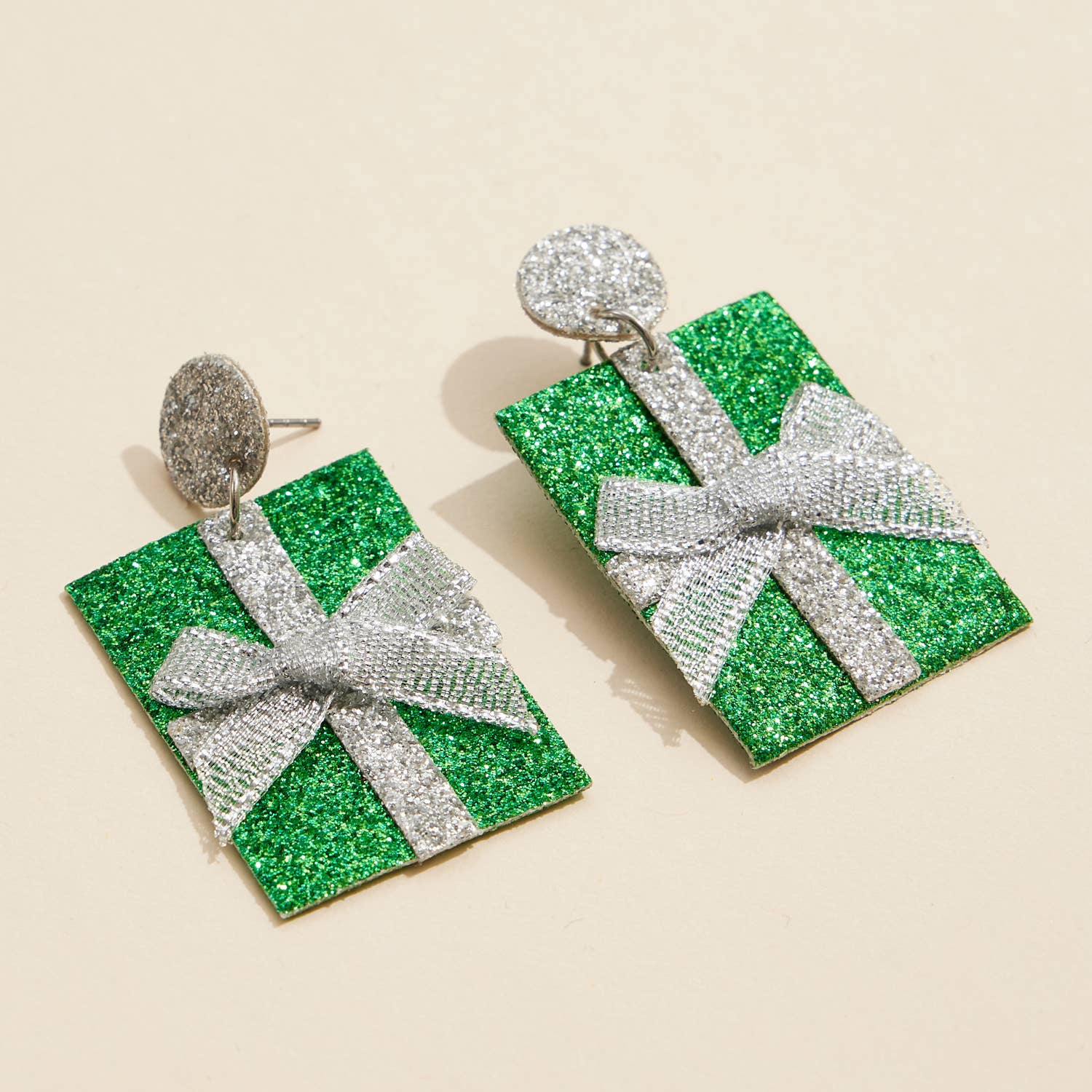 Glitter Gift Box Earrings with Bow Detail
