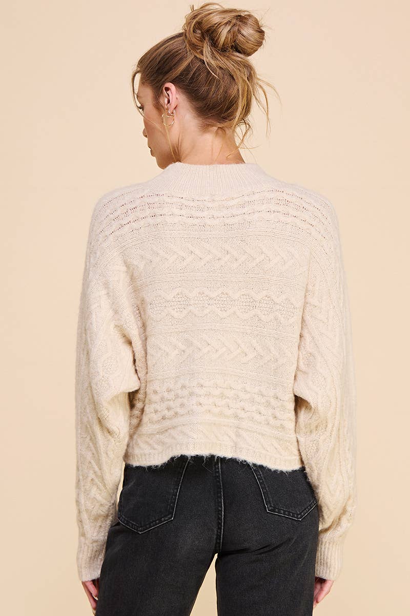 Long Sleeve Cable Knit Cropped Sweater