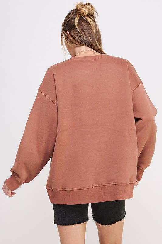Long Sleeve Solid Round Neck Oversized Sweatshirt