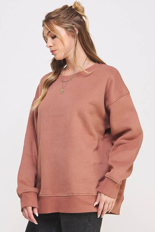 Long Sleeve Solid Round Neck Oversized Sweatshirt