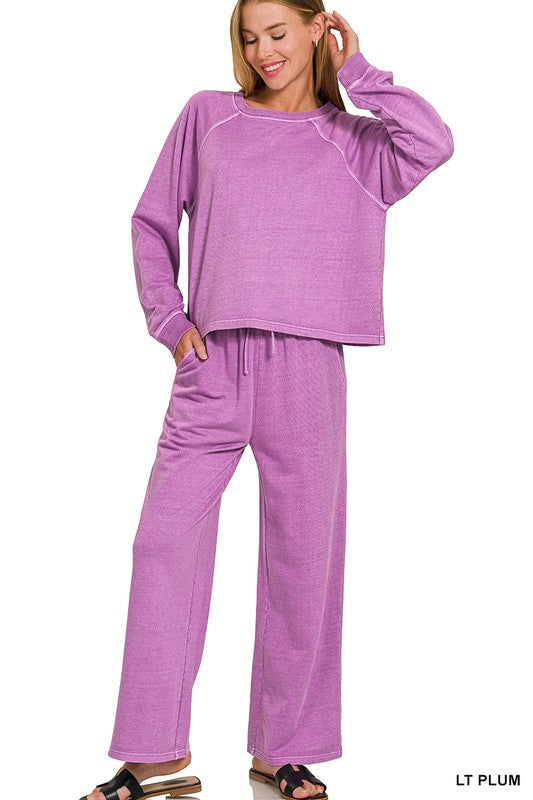Washed French Terry Round Neck Pullover & Pants Set