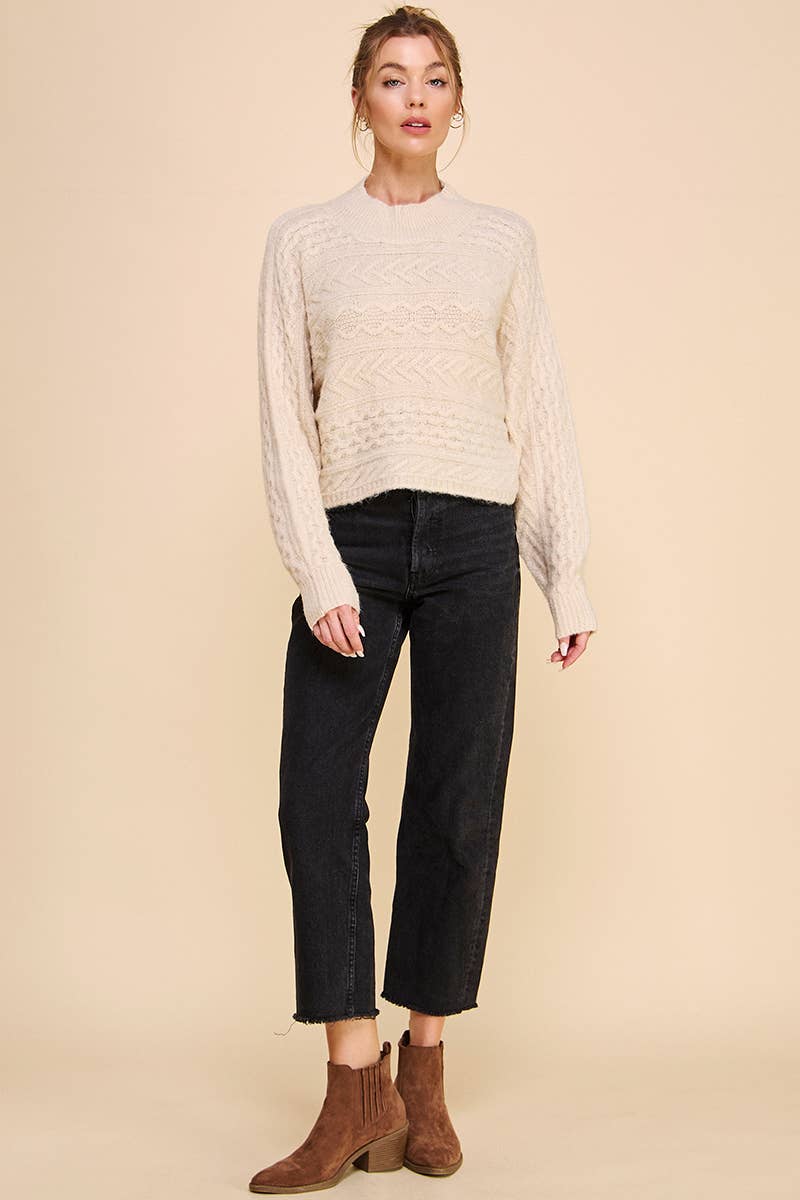 Long Sleeve Cable Knit Cropped Sweater