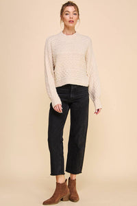 Long Sleeve Cable Knit Cropped Sweater