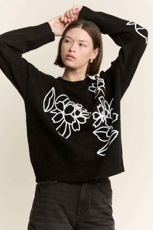 Floral Embroidered Knit Sweater