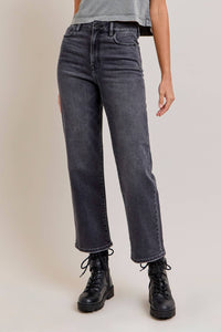 Charcoal Wash Clean Stretch Wide Straight Hidden Denim