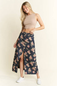 FLORAL PRINT DENIM SKIRT