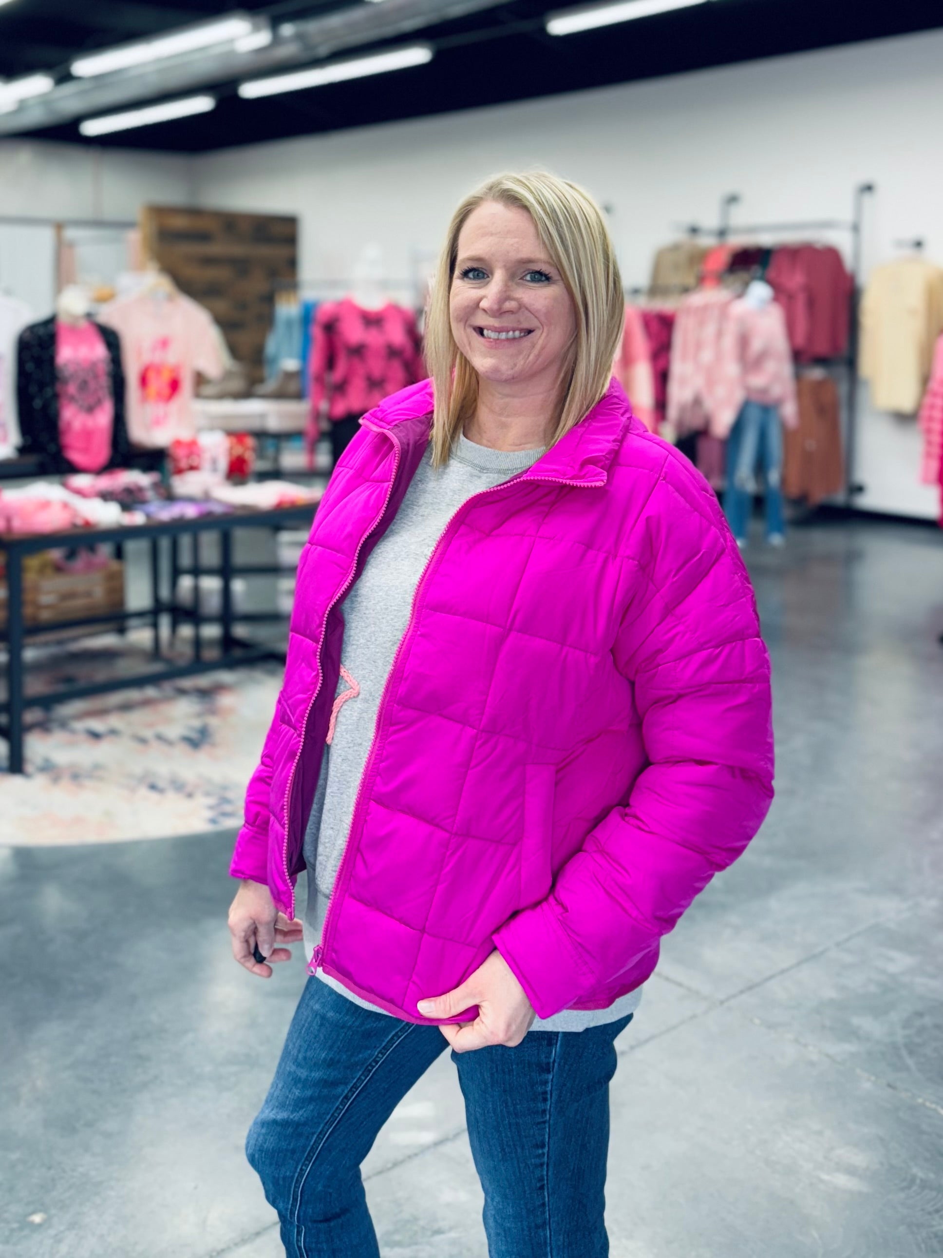 Fuchsia Solid Puffer Padded Warm Jacket