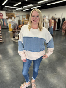 Denim Stripe Color Block Sweater