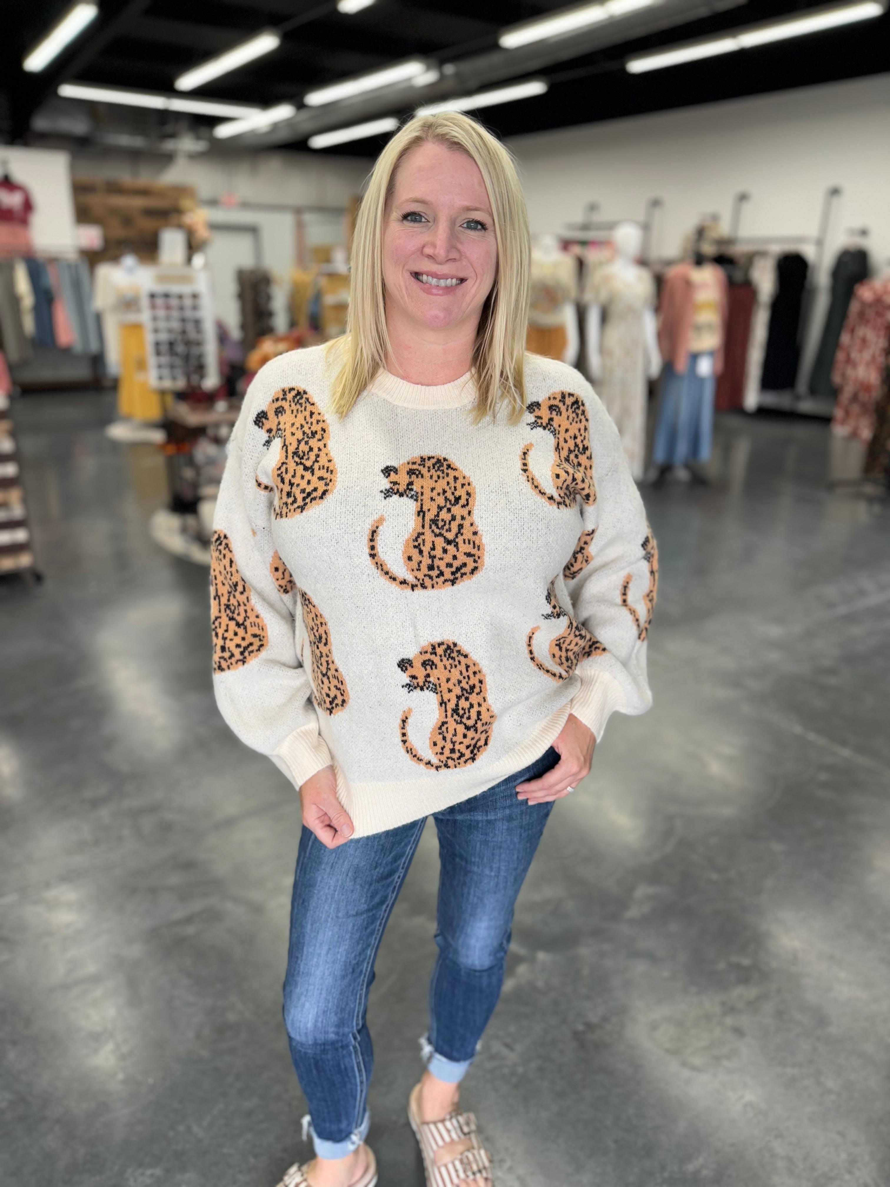 Cheetah Contrast Trim Long Sleeve Sweatee
