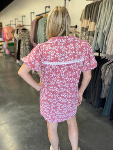 Dusty Rose Floral Mini Dress