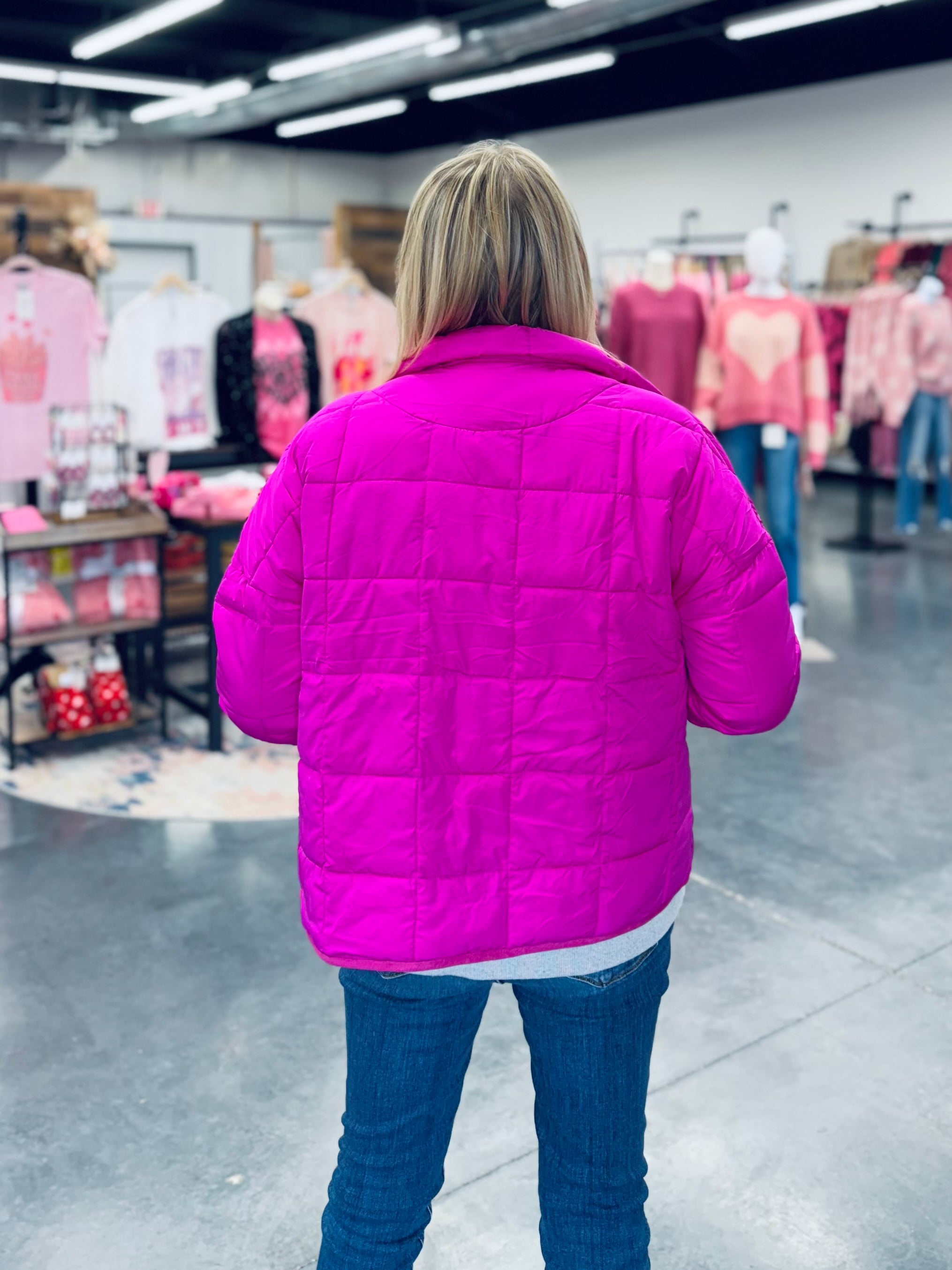 Fuchsia Solid Puffer Padded Warm Jacket