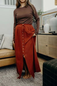 Button Slit Front Maxi Skirt in Autumn Glaze