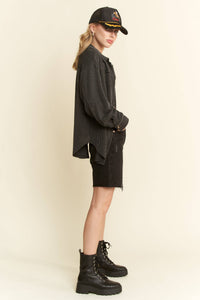Solid Long Sleeve Button-Up Top
