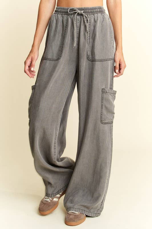 MINERAL WASH TENCEL WIDE PANTS