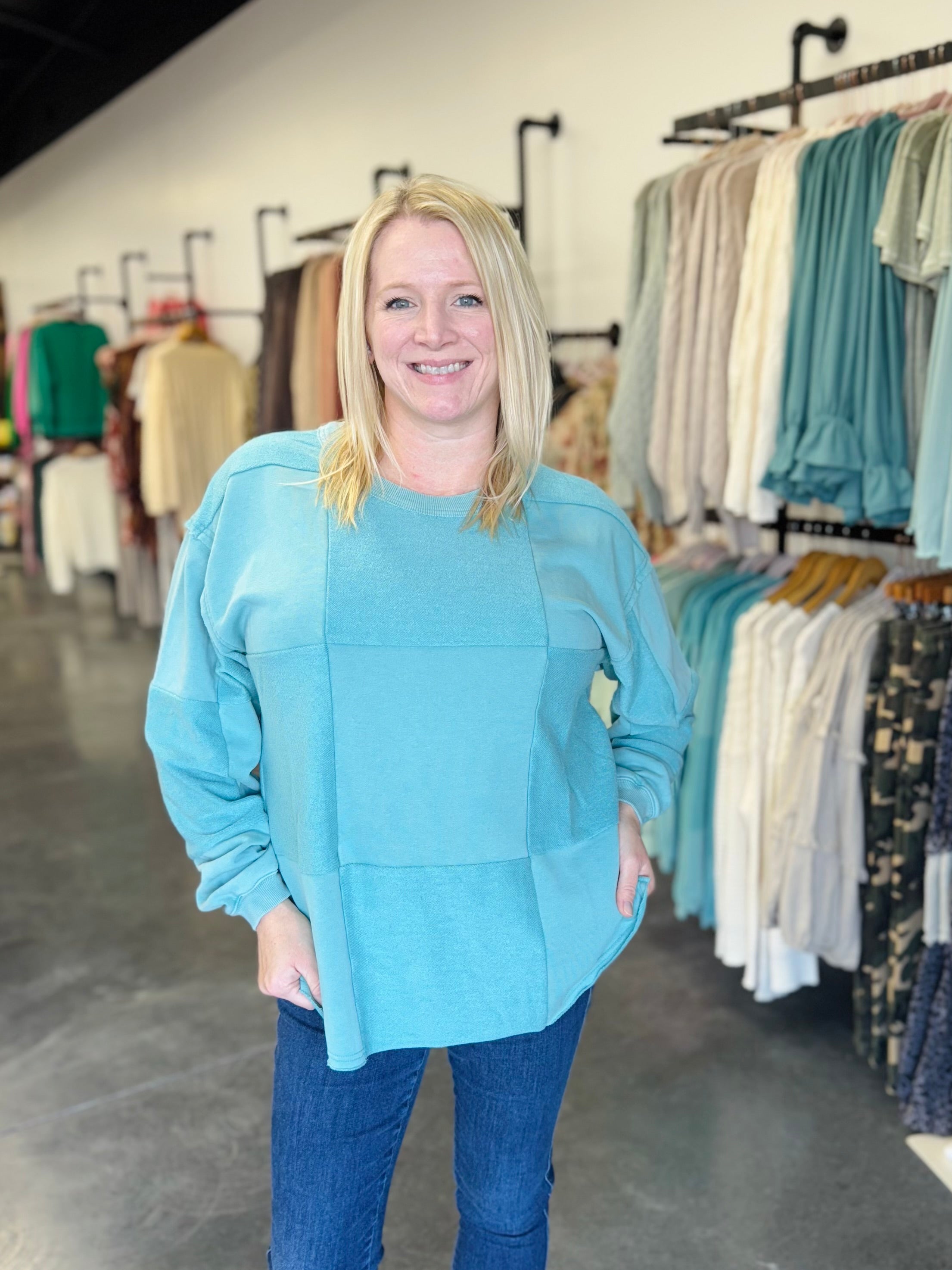 Aqua Terry Mix Oversized Top