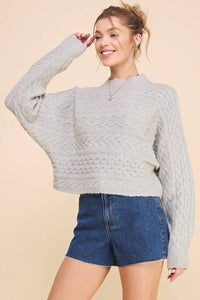 Long Sleeve Cable Knit Cropped Sweater