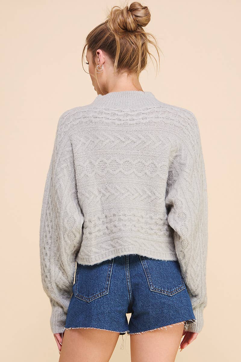 Long Sleeve Cable Knit Cropped Sweater