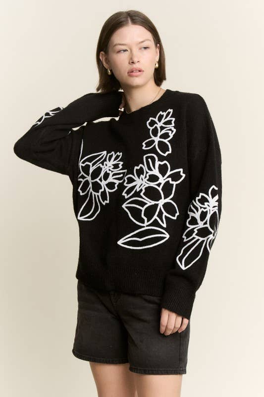 Floral Embroidered Knit Sweater