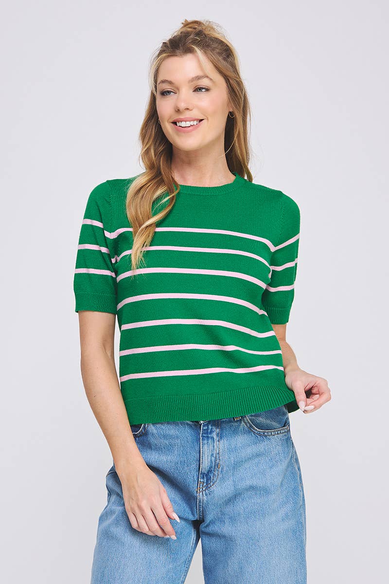 Short Sleeve Preppy Striped Top