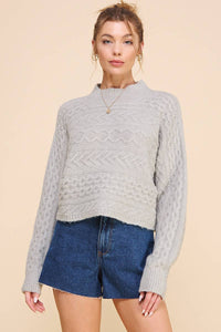 Long Sleeve Cable Knit Cropped Sweater