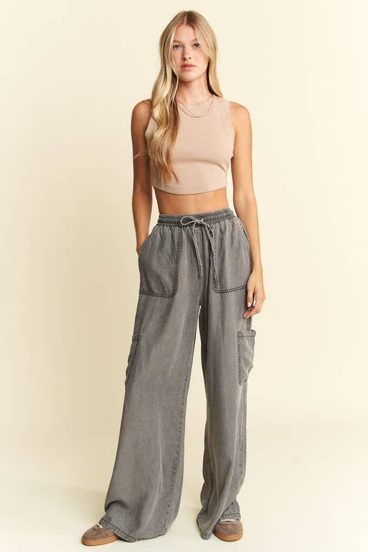 MINERAL WASH TENCEL WIDE PANTS