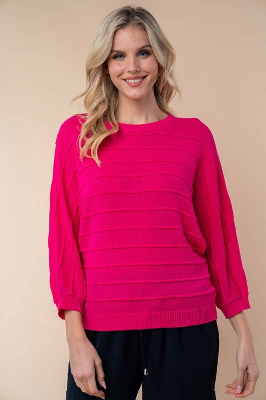 Fuchsia Long Sleeve Solid Sweater Knit Top