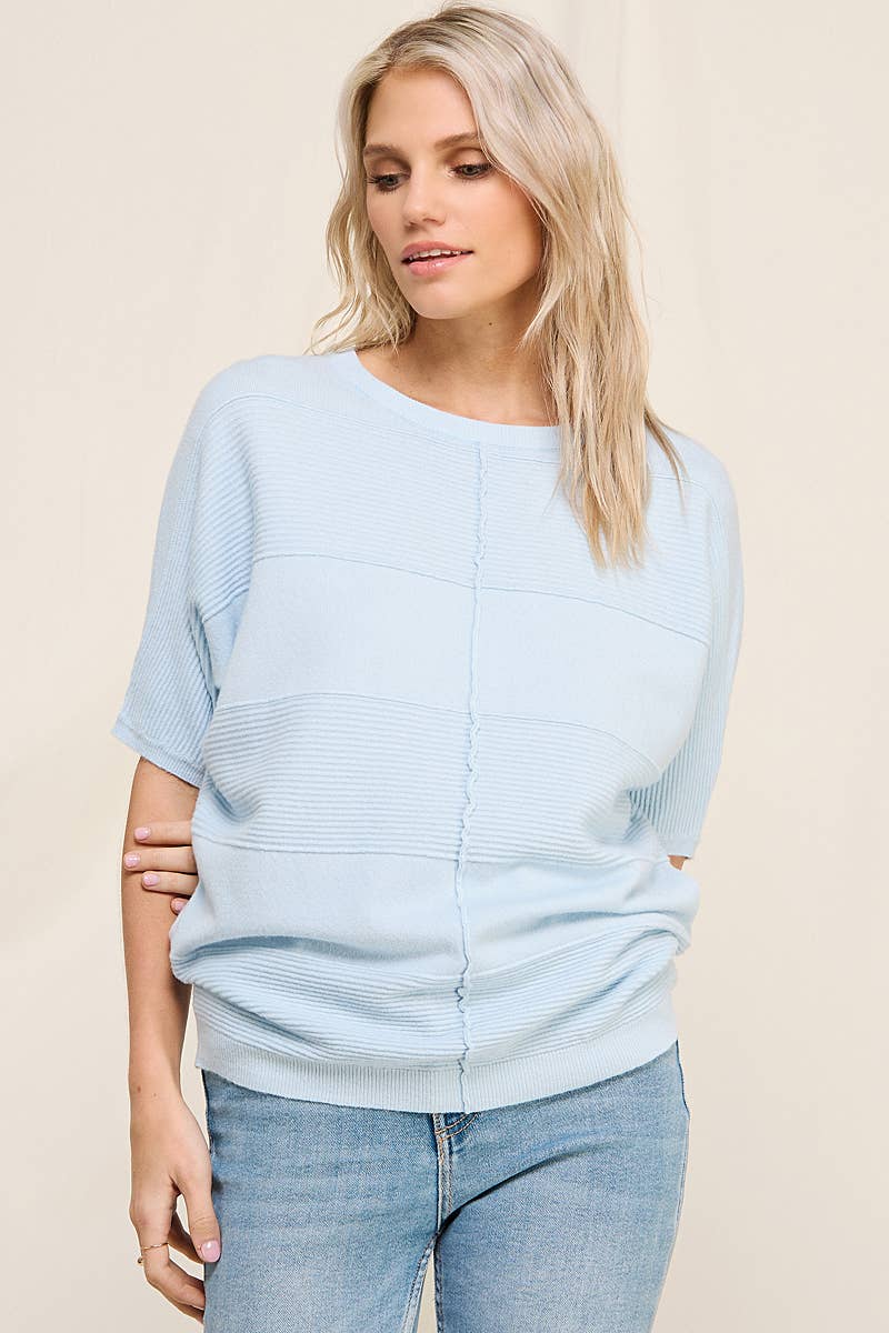Sky Blue Soft Fine Gauge Elbow Dolman Top