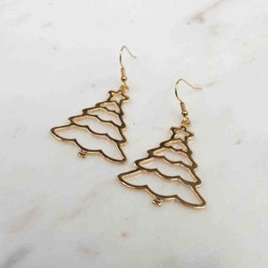 Christmas Tree Earrings   Gold   1.5"