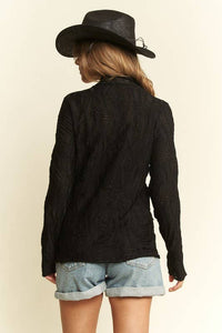 Cream Long Sleeve Mock Neck Wave Jacquard Top