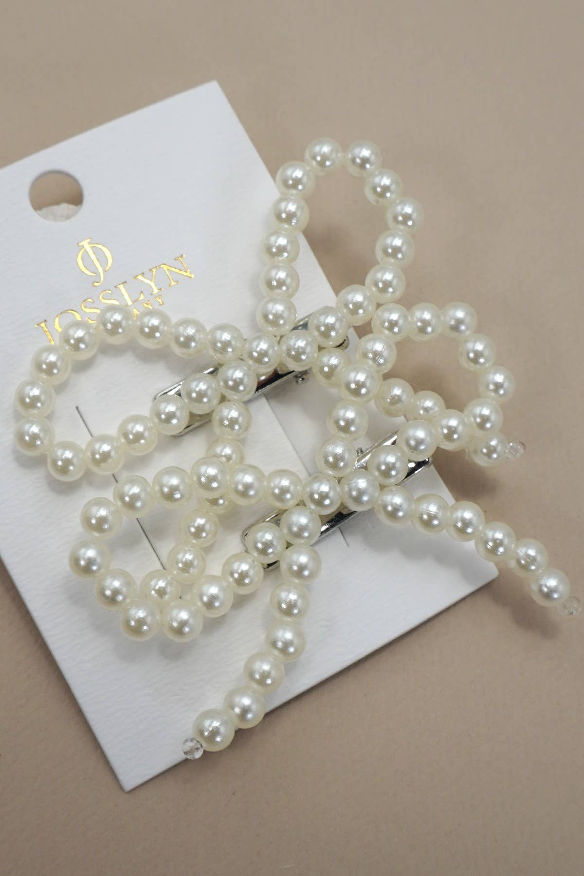 PEARL BALL CHAIN BOW HAIR CLIP SET OF TWO