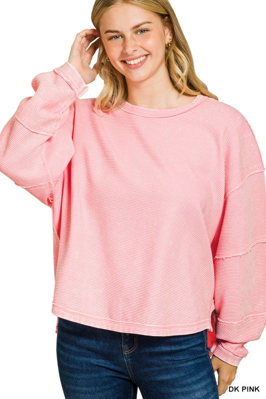 Acid Washed Double Ribbed Exposed-Seam Pullover