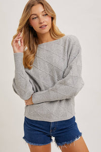 Boat Neck Diamond Knit Sweater