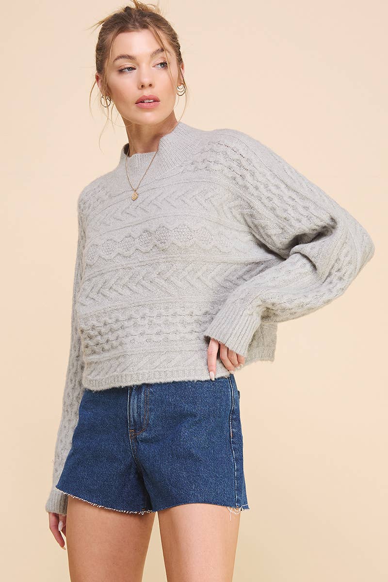 Long Sleeve Cable Knit Cropped Sweater