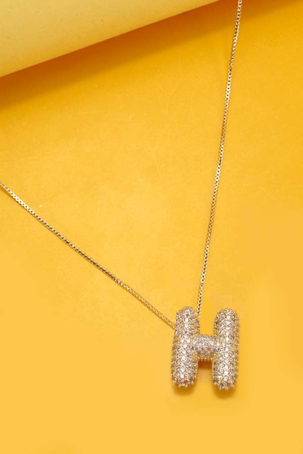 Initial Pave Rhinestone Bubble Balloon Necklace