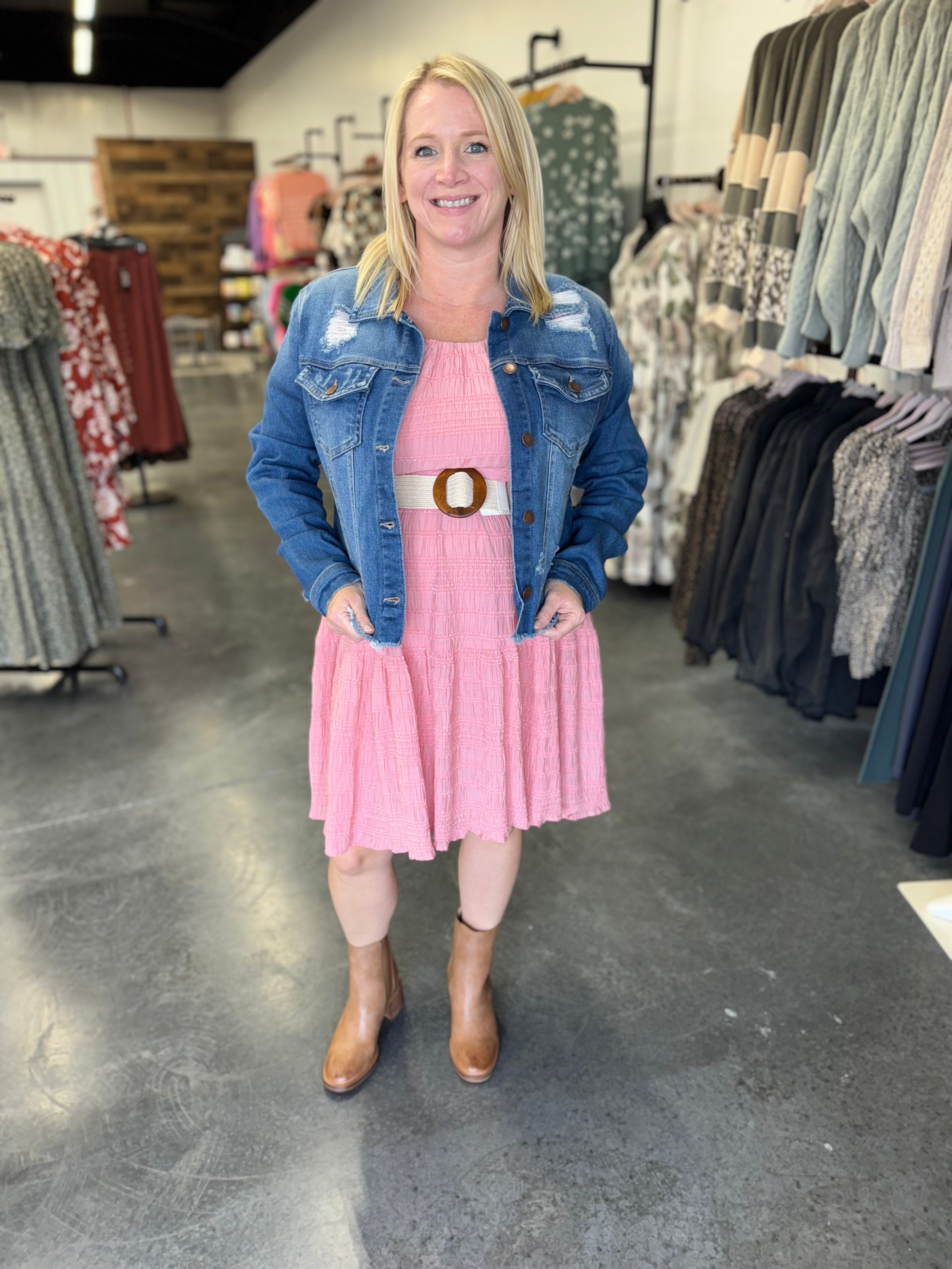 Coral Textured Loose Fit Dress