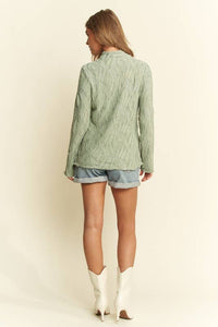 Cream Long Sleeve Mock Neck Wave Jacquard Top