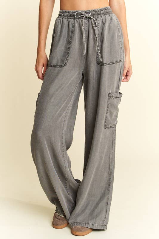 MINERAL WASH TENCEL WIDE PANTS