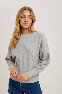 Boat Neck Diamond Knit Sweater