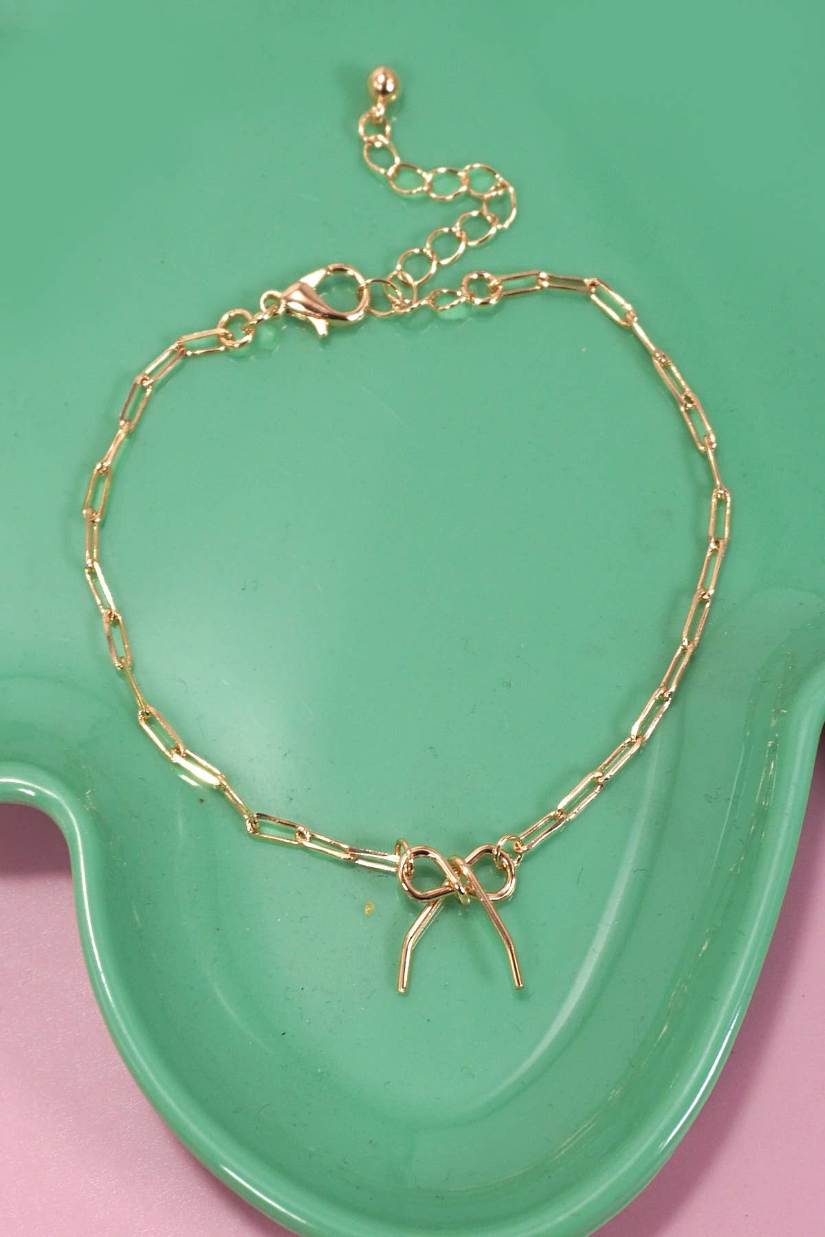 DELICATE BOW CHARM DROP LINK CHAIN BRACELET