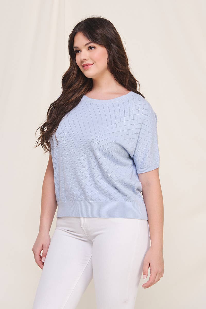 Plus Size Short Sleeve Dolman Pointelle Top