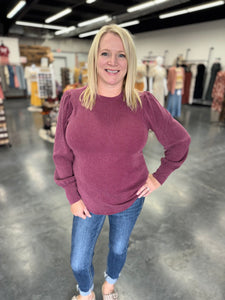 Round Neck Textured Long Sleeve Rib Knit Top