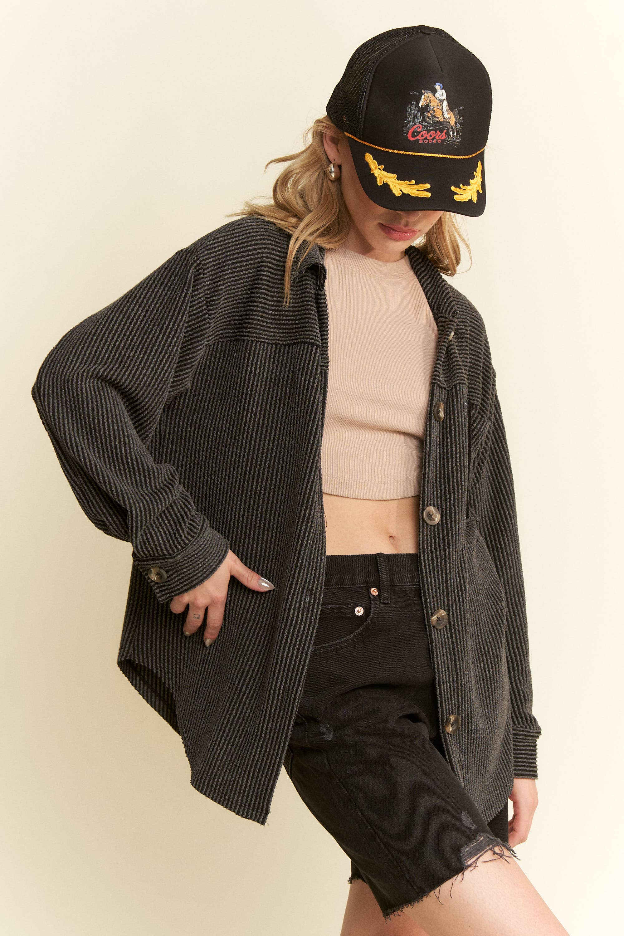 Solid Long Sleeve Button-Up Top