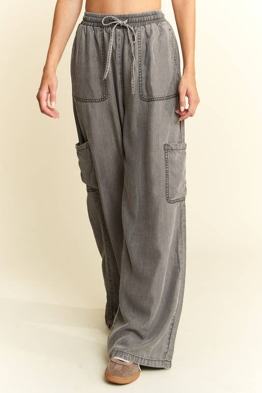 MINERAL WASH TENCEL WIDE PANTS