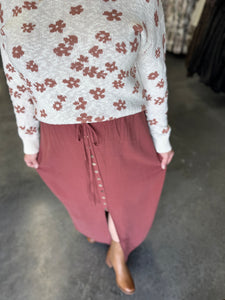 Button Slit Front Maxi Skirt in Autumn Glaze