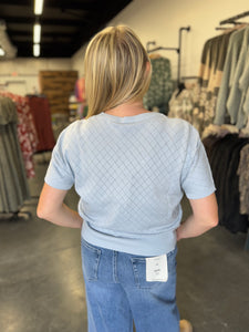 Powder Blue Short Sleeve Dolman Pointelle Top
