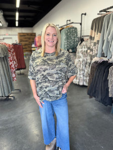 Camo Front Pocket Oversized Jersey Top