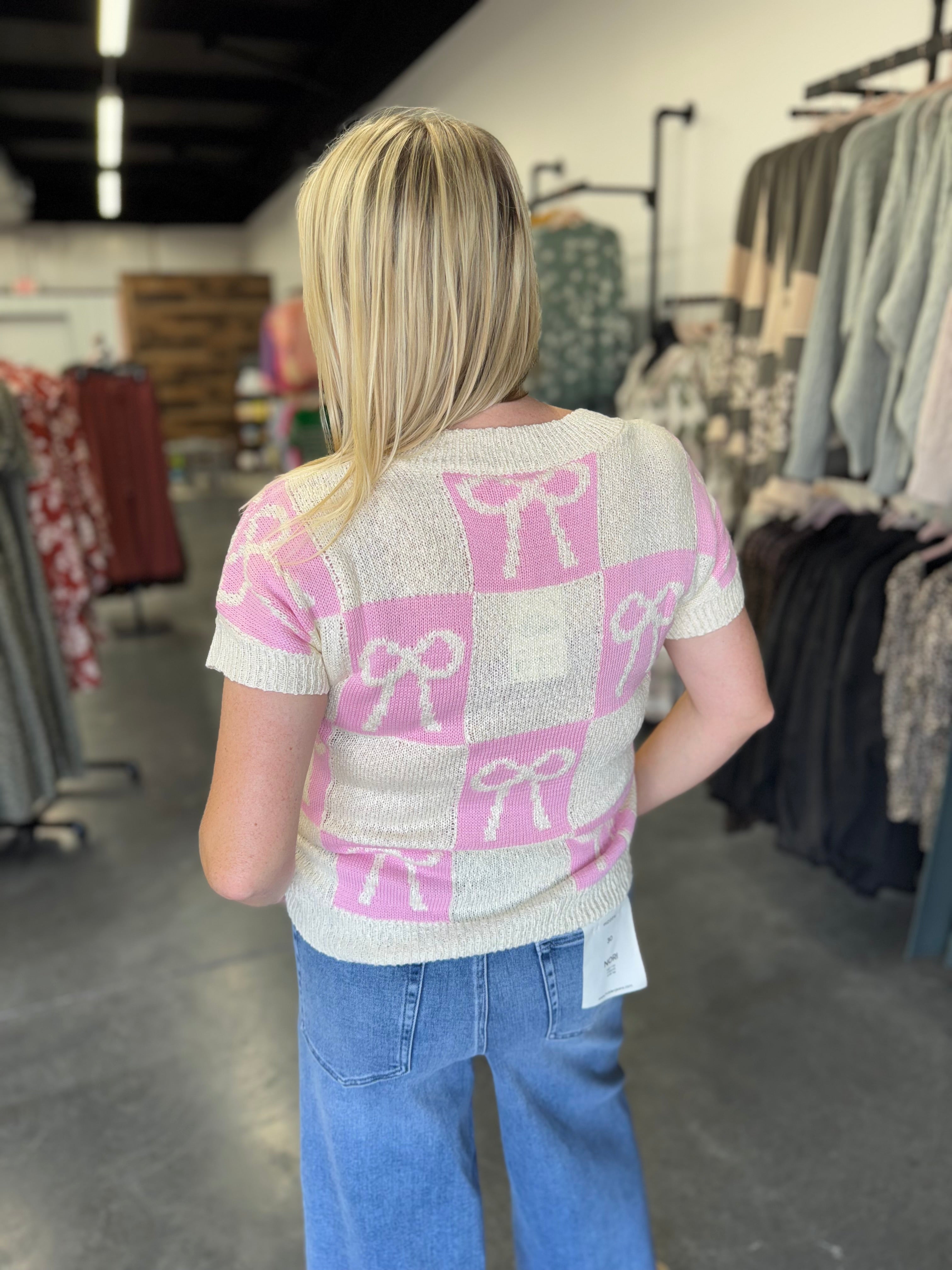 Bow Graphic Knit Summer Sweater Top