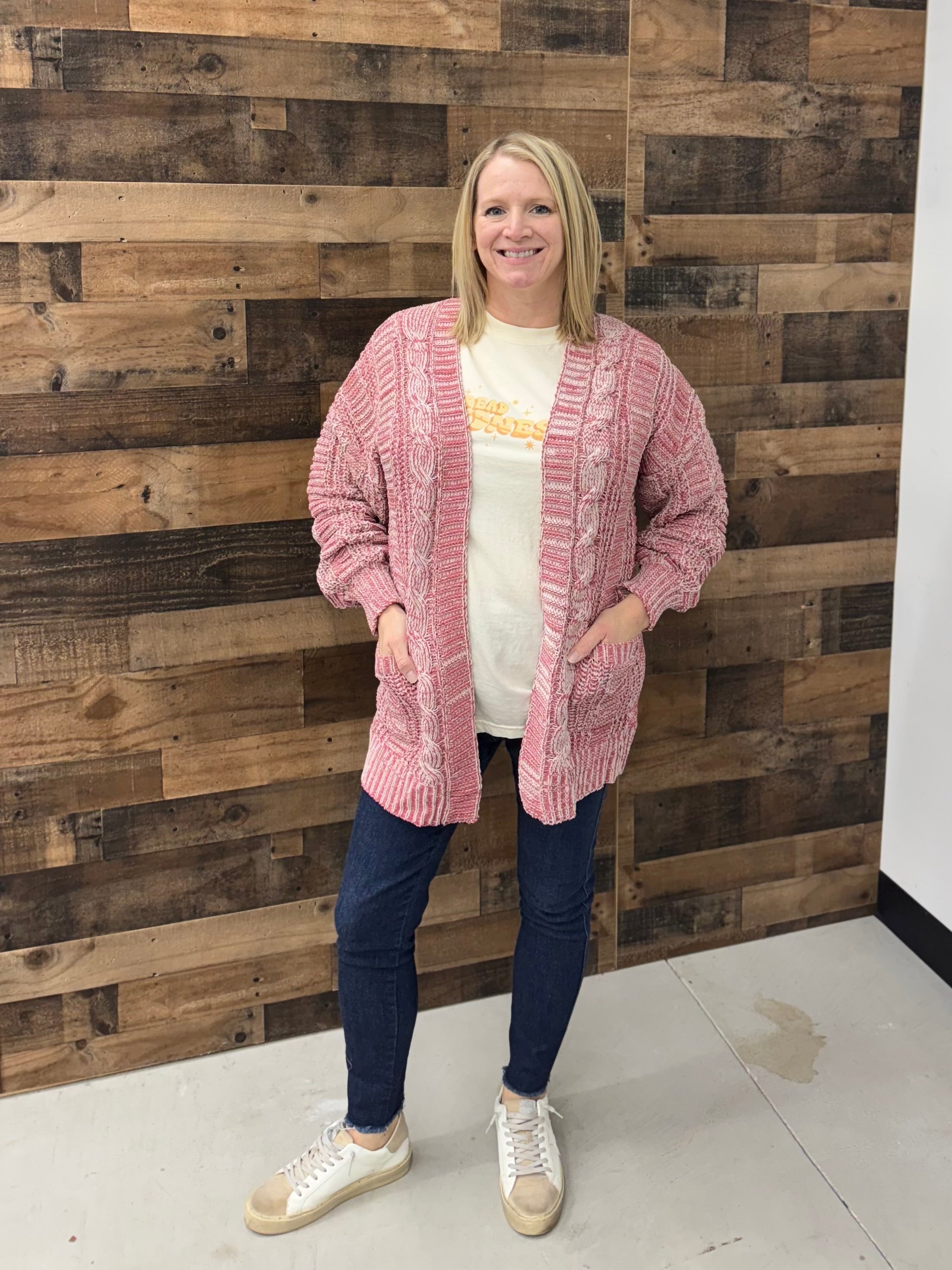 Two Tone Knit Oversized Sweater Cardigan W/ Pockets