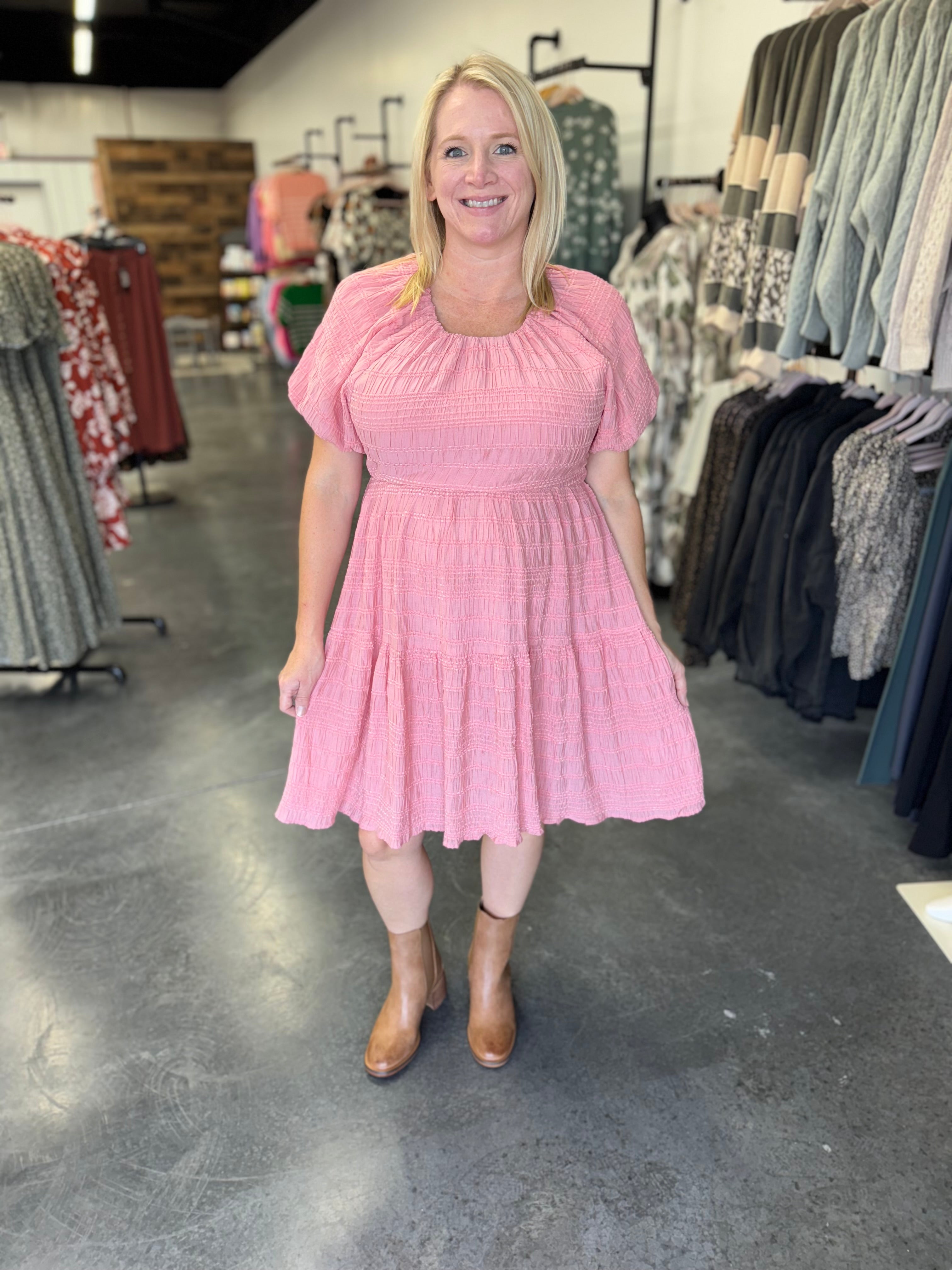Coral Textured Loose Fit Dress
